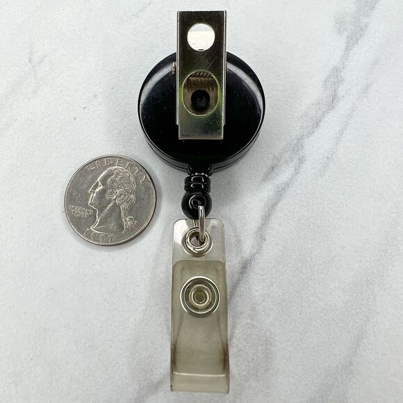 Black White Clip On Retractable School Work Badge ID Holder - Picture 6 of 7